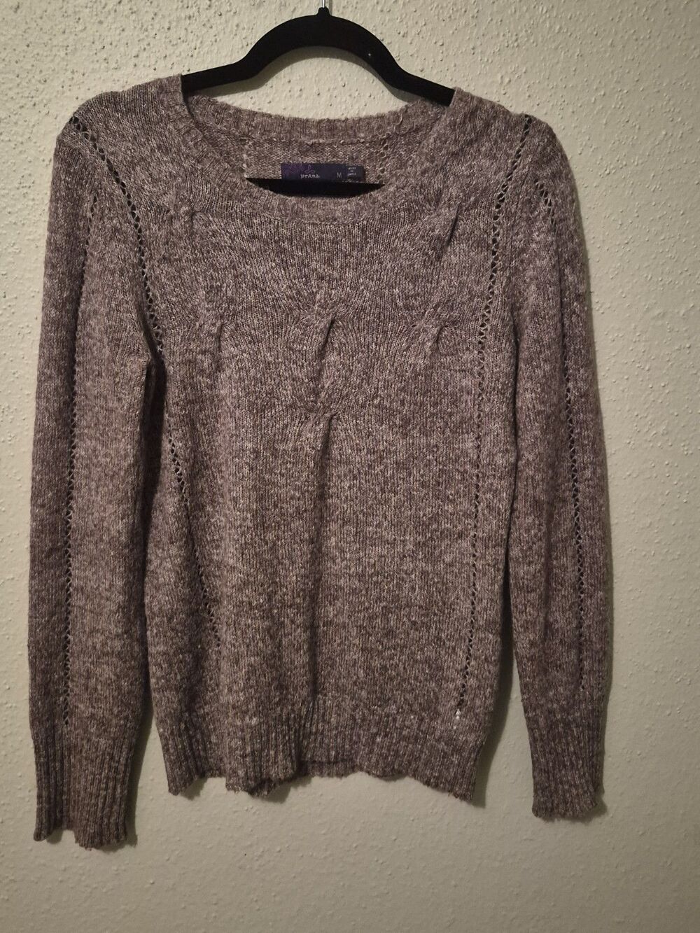 Prana Sweater Womens M Purple Mohair Wool Blend Pointelle Knit Gorpcore Granola